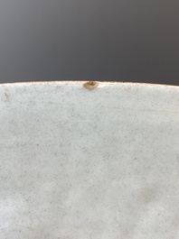 An exceptionally large Chinese English-decorated blue and white dish with 'mythical animals', Qianlong