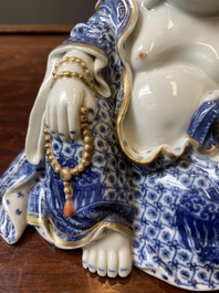 Bouddha en porcelaine de Chine en bleu et blanc, marque de You Lin Ji Zao 游林記造, R&eacute;publique
