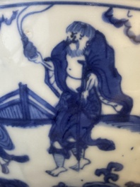 Een Chinese blauw-witte 'Acht onsterfelijken' kom, Jiajing merk en periode