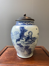 A large Chinese blue and white 'Immortals' vase, Transitional period
