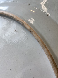 An exceptionally large Chinese English-decorated blue and white dish with 'mythical animals', Qianlong
