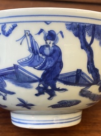 Een Chinese blauw-witte 'Acht onsterfelijken' kom, Jiajing merk en periode
