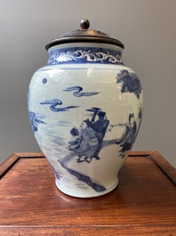 A large Chinese blue and white 'Immortals' vase, Transitional period