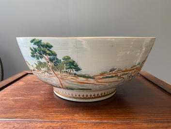 A large Chinese famille rose 'fox hunt' bowl, Qianlong