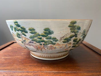A large Chinese famille rose 'fox hunt' bowl, Qianlong