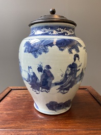 A large Chinese blue and white 'Immortals' vase, Transitional period