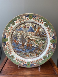 An exceptionally large Chinese English-decorated blue and white dish with 'mythical animals', Qianlong