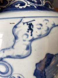 A large Chinese blue and white 'Immortals' vase, Transitional period