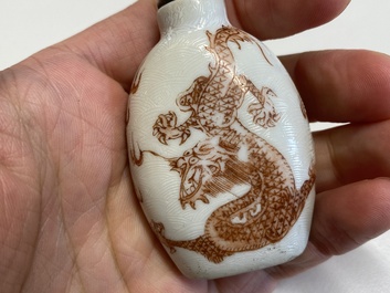 Four Chinese famille rose and verte snuff bottles, 19th C.