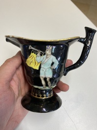 A rare Chinese black-ground enamelled ewer with Ottoman musicians, Qianlong