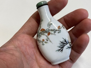 Four Chinese famille rose and verte snuff bottles, 19th C.