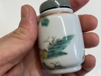 Four Chinese famille rose and verte snuff bottles, 19th C.