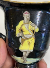 A rare Chinese black-ground enamelled ewer with Ottoman musicians, Qianlong