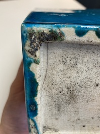 A Chinese monochrome turquoise-glazed square vase, Kangxi