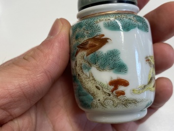 Four Chinese famille rose and verte snuff bottles, 19th C.