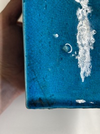 A Chinese monochrome turquoise-glazed square vase, Kangxi