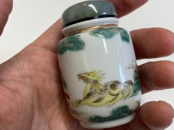 Four Chinese famille rose and verte snuff bottles, 19th C.
