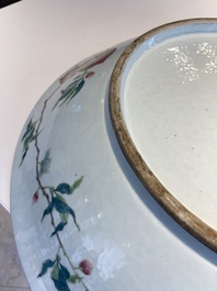 A fine and large Chinese famille rose 'nine peaches' dish, Qianlong mark, 19th C.