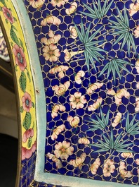 An exceptionally large Chinese Canton enamel rice table or sweetmeat set in its original Canton gilt-lacquered presentation table, 18/19th C.