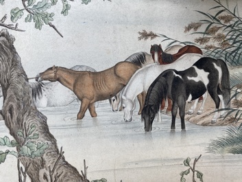 Chinese school, after Giuseppe Castiglione 郎世寧 (1688-1766): '100 horses', handscroll, ink and colour on paper, 18/19th C.