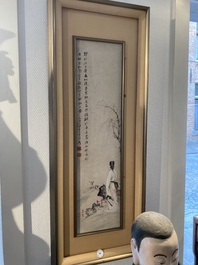 Ecole chinoise, sign&eacute; Zhang Daqian 張大千 (1898-1983): 'Beaut&eacute; dans le jardin', encre et couleurs sur papier, dat&eacute; 1975