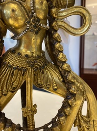 Statuette de Sarvabouddha Dakini en bronze dor&eacute;, Sino-Tibet, probablement 15&egrave;me