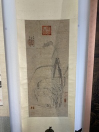Ecole chinoise, anonyme, dans la collection de Shi Min 史敏 (1415-?): 'H&eacute;ron et acorus', aquarelle sur papier, dat&eacute;e 1427 mais probablement plus tardive