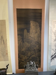 Ecole chinoise: 'Paysage montagneux', encre et couleurs sur soie, Ming