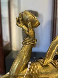 Statuette de Sarvabouddha Dakini en bronze dor&eacute;, Sino-Tibet, probablement 15&egrave;me