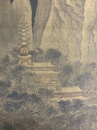 Ecole chinoise: 'Paysage montagneux', encre et couleurs sur soie, Ming