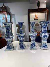 A large Chinese blue and white five-piece altar garniture, 19th C.