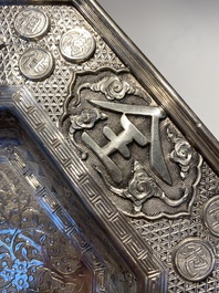 A Chinese silver 4-piece tea service on tray, Tu Mao Xing mark 塗茂興, 19th C.