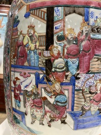 A large Chinese famille rose vase with palace scenes, 19th C.