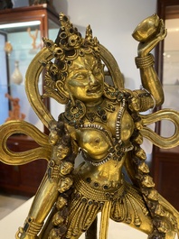 Statuette de Sarvabouddha Dakini en bronze dor&eacute;, Sino-Tibet, probablement 15&egrave;me
