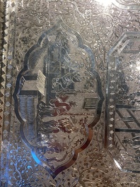 A Chinese silver 4-piece tea service on tray, Tu Mao Xing mark 塗茂興, 19th C.