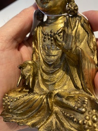 Statuette de Guanyin en bronze dor&eacute;, Cor&eacute;e, 17&egrave;me
