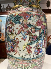 A large Chinese famille rose vase with palace scenes, 19th C.