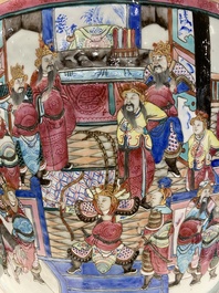 A large Chinese famille rose vase with palace scenes, 19th C.
