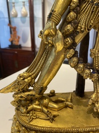 Statuette de Sarvabouddha Dakini en bronze dor&eacute;, Sino-Tibet, probablement 15&egrave;me
