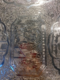 A Chinese silver 4-piece tea service on tray, Tu Mao Xing mark 塗茂興, 19th C.