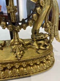 Statuette de Sarvabouddha Dakini en bronze dor&eacute;, Sino-Tibet, probablement 15&egrave;me