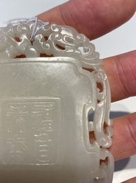 A Chinese reticulated white jade plaque, Qing