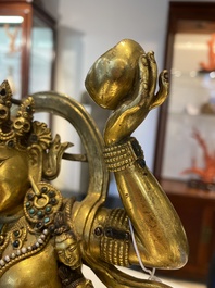 Statuette de Sarvabouddha Dakini en bronze dor&eacute;, Sino-Tibet, probablement 15&egrave;me