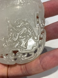 A Chinese reticulated white jade plaque, Qing