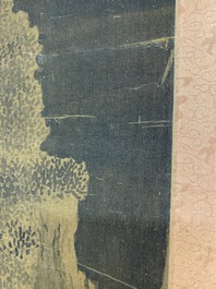 Ecole chinoise: 'Paysage montagneux', encre et couleurs sur soie, Ming