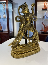 Statuette de Sarvabouddha Dakini en bronze dor&eacute;, Sino-Tibet, probablement 15&egrave;me