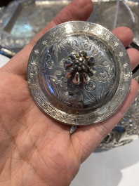 A Chinese silver 4-piece tea service on tray, Tu Mao Xing mark 塗茂興, 19th C.