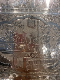 A Chinese silver 4-piece tea service on tray, Tu Mao Xing mark 塗茂興, 19th C.