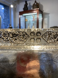 A Chinese silver 4-piece tea service on tray, Tu Mao Xing mark 塗茂興, 19th C.