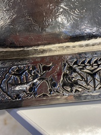 A Chinese silver 4-piece tea service on tray, Tu Mao Xing mark 塗茂興, 19th C.